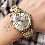 Perfect Replica Piaget Silver Dial All Gold Diamond Bezel 34mm Women Watch